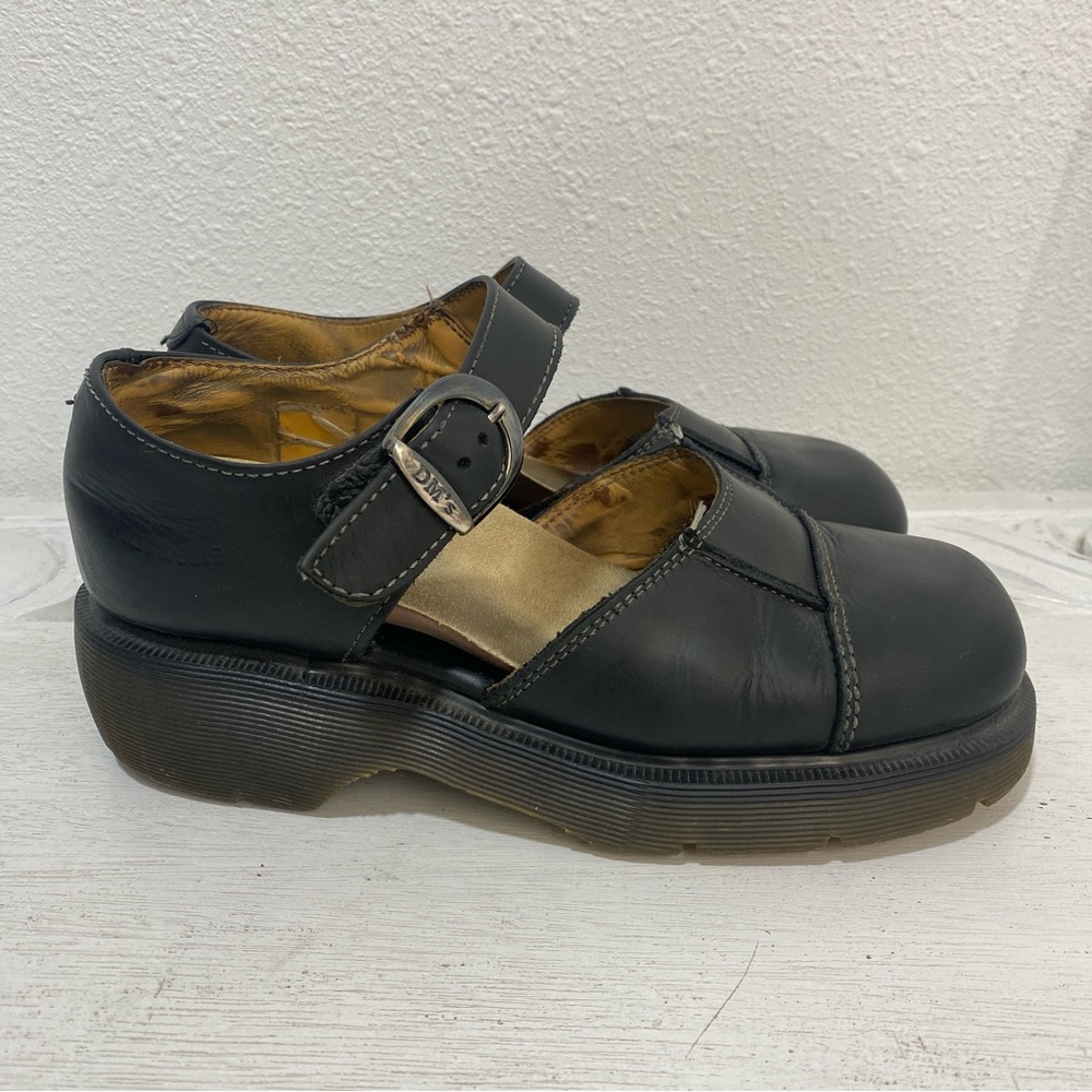VTG 90's England Made Dr Doc Marten Mary Jane Platform Black Leather Shoes 8